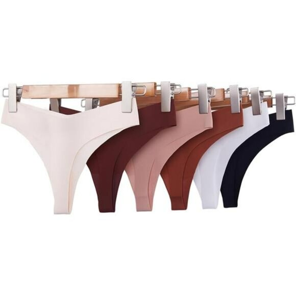 Seamless No Show Thong Underwear V Waist Stretch Breathable Panties 6 Pack - Picture 6 of 7